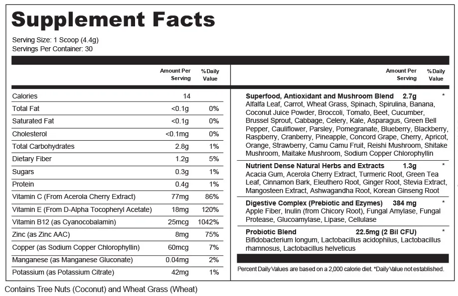 Value Terrace 3 Greens Nutrition Powder ingredients