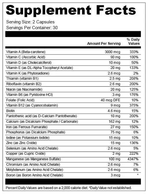 Value Terrace 1 Multi Vitamin ingredients